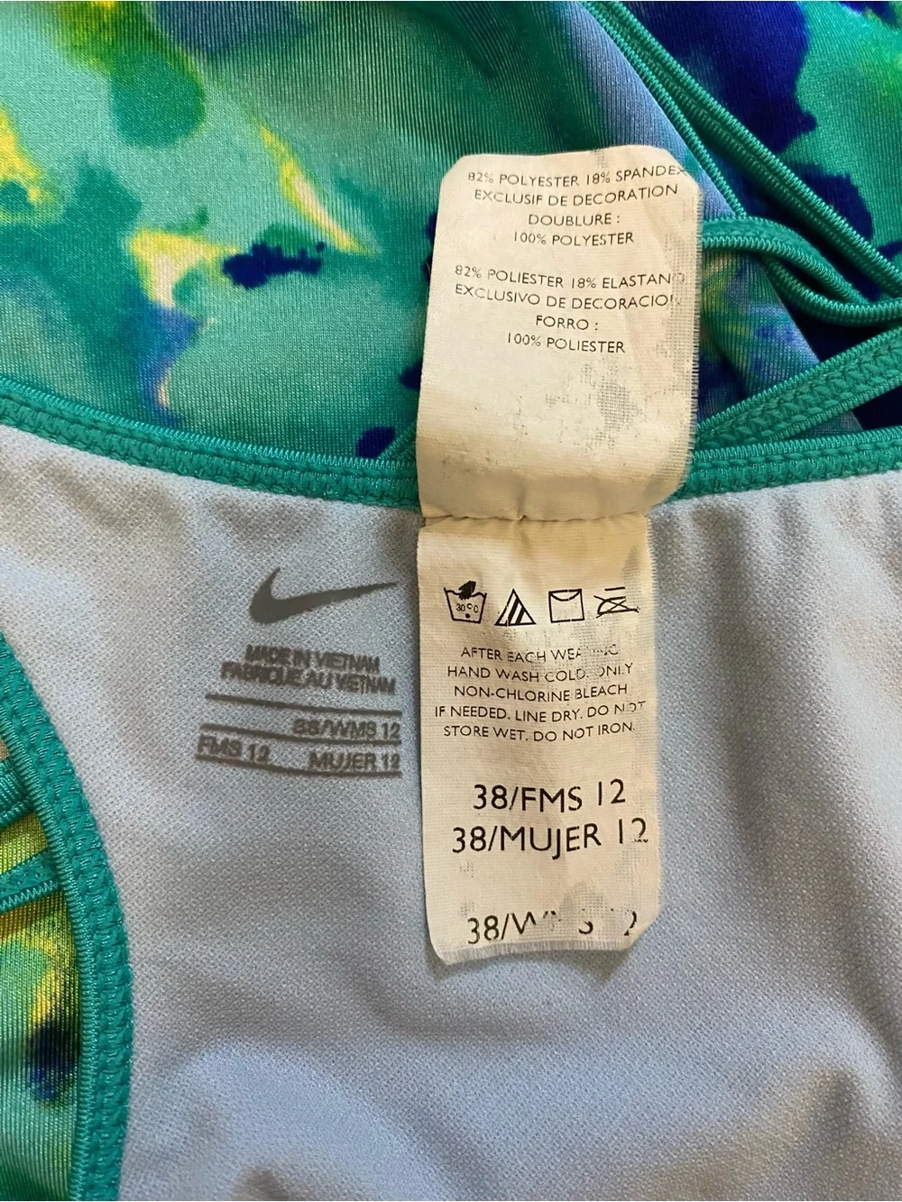 Nike Blue Green Floral Print Crossback One Piece Swimsuit 12 Athletic Sporty